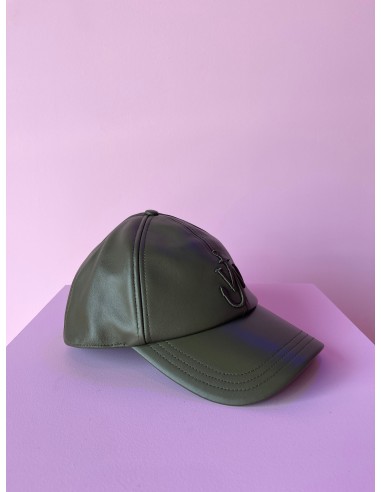 JW ANDERSON LEATHER BASEBALL CAP WITH ANCHOR LOGO OLIVE pas cher 