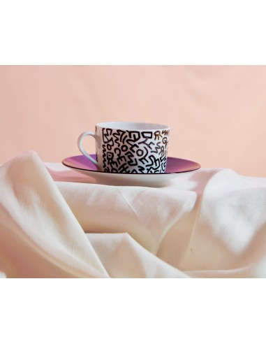 Keith Haring Porcelain tea cup & plate "BLACK PATTERN" Les êtres humains sont 