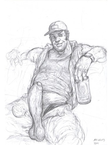 Mr. Gruts, After Work Redneck Meet : unused sketch (beer in hand), 2021 Pour